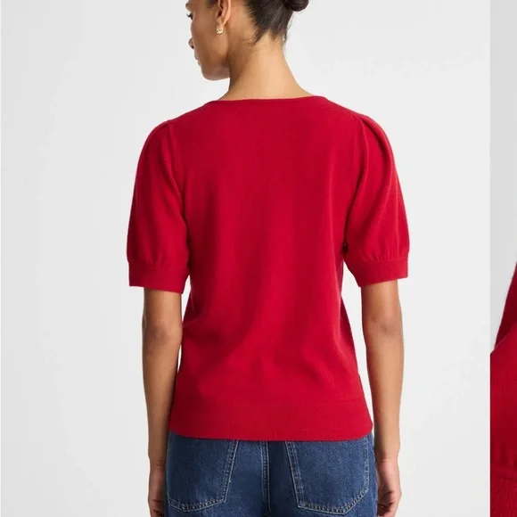 New - Madewell cashmere V-Neck Puff-Sleeve Sweater Tee - Picture 2 of 5